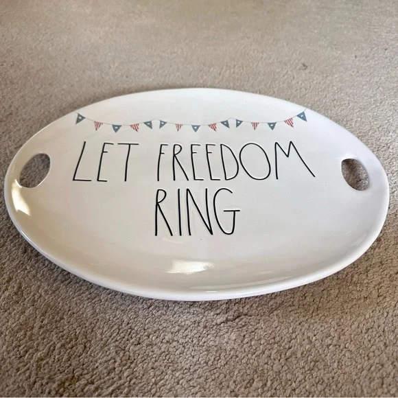 Rae Dunn Let Freedom Ring platter tray 15 x 12 inches - Picture 3 of 3
